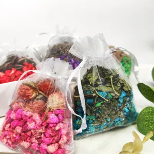 Decorative mesh bag dried flower scented sachet pouch for wardrobe, car, and drawer use.