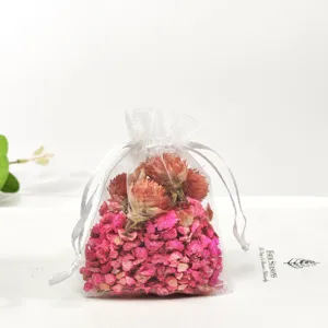 Dried flower sachet potpourri aroma pouch in white mesh bag for wardrobe car fragrance