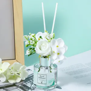 Glass Reed Diffuser Bottle With Artificial Flower Rattan Sticks Home Fragrance Air Freshener For Bedroom Office Living Room