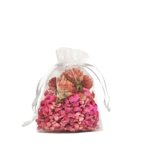 Dried flower sachet in white organza bag for wardrobe drawer car mosquito repellent scent.