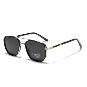 Occhiali da sole polarizzati TR90 poligonali con ponte in oro e lenti UV400