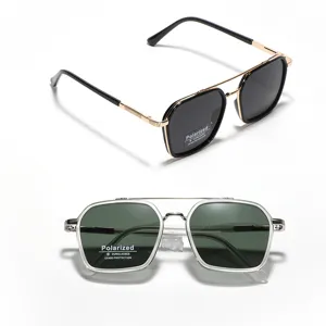 Occhiali da Sole Polarizzati Quadrati con Doppio Ponte Montatura in Metallo TR90 Protezione UV400 Retrò Moda per Guida