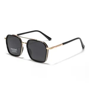 Occhiali da sole polarizzati a doppio ponte quadrato con montatura in metallo TR90 unisex