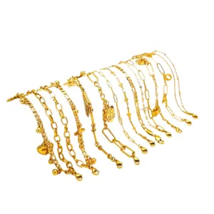 Set of 18K gold plated stainless steel bracelets with heart and smiley face charms