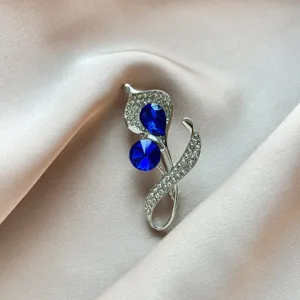 Elegant silver tone blue crystal rhinestone flower brooch pin vintage style suit jacket jewelry