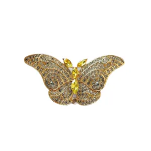 Exquisite crystal butterfly brooch, sparkling rhinestones and yellow crystal statement pin.