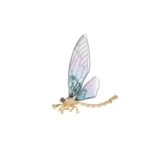 Exquisite gradient wing dragonfly brooch elegant gold crystal pin for women fashion jewelry