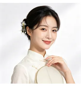 Épingle à cheveux élégante avec fleur tissée et pompons pour Hanfu traditionnel
