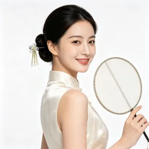 Épingle à cheveux en ébène de style néo-chinois avec fleurs tissées et glands