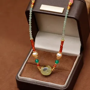 Handmade Freshwater Pearl Prehnite Agate Necklace Vintage New Chinese Style Copper Bead Beaded Choker For Women Fashion Jewelry
