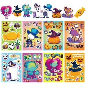 Halloween Sticker Sheets DIY Waterproof Decals Funny Face Puzzle Stickers Party Favors Kids Educational Toy Supplies