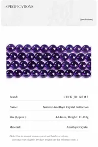 Nahaufnahme facettierter natürlicher Amethystperlen mit verschiedenen Größenangaben