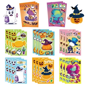 Halloween DIY face puzzle stickers set, waterproof cartoon kids toys, 8 large sheets pack.