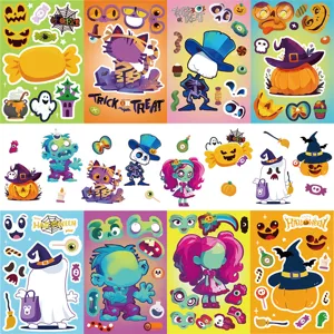 Halloween waterproof DIY puzzle stickers detail, funny cartoon face changing kids toys.