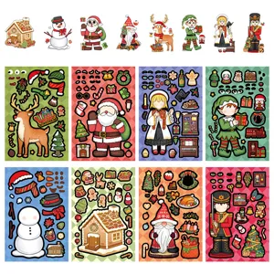Christmas DIY Face Changing Sticker Children Handmade Puzzle Waterproof Santa Cartoon Sticker Party Decor Craft