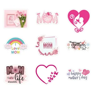 Pink Mother's Day stickers waterproof cute heart rainbow decor scrapbooking decals 9pcs