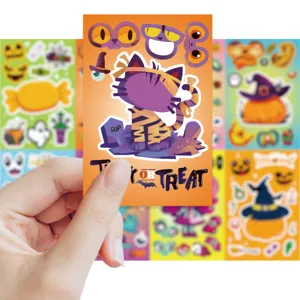 Halloween puzzle stickers cartoon funny face changing kids educational toy waterproof DIY 8 sheets