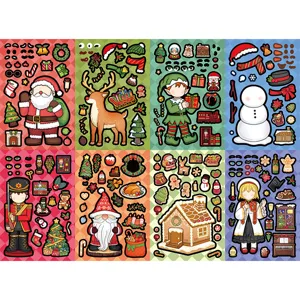 Christmas DIY face-changing stickers detail view, waterproof handmade puzzle craft accessories for kids.