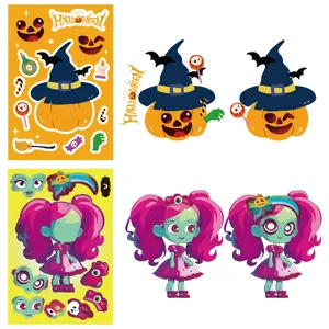 Halloween DIY puzzle stickers for kids, funny face change cartoon toy sticker waterproof.