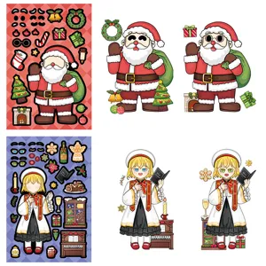 Kids DIY Christmas face changing puzzle sticker sheet set, waterproof holiday craft art.