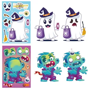 Halloween DIY puzzle sticker detail, cartoon ghost and zombie face changing fun toy.