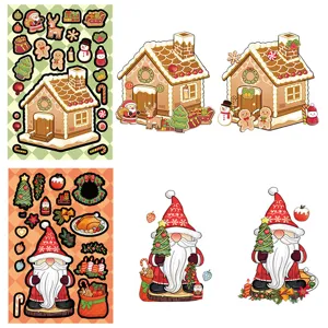 Christmas DIY sticker detail view featuring gingerbread house and gnomes for craft projects.
