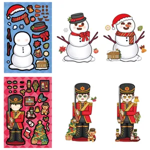Christmas DIY face changing stickers kids waterproof puzzle Santa Claus craft 16 sheets