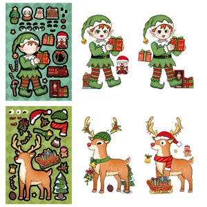 Christmas DIY face changing sticker set, waterproof handmade puzzle toys for kids holiday fun.