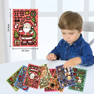 Kids Christmas DIY Make-A-Face Puzzle Stickers Santa Claus Waterproof Sticker Sheets