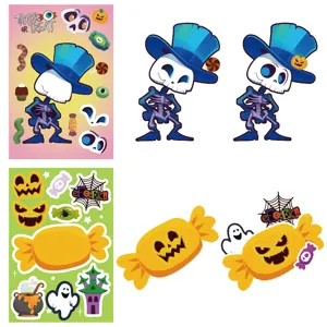 8 large sheets of Halloween puzzle stickers cartoon funny face diy waterproof decals