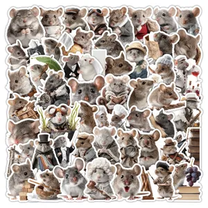 Cute mouse sticker pack, funny animal cartoon waterproof DIY decorative decals for crafts.