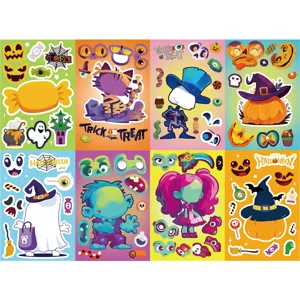 Halloween DIY face puzzle stickers for kids, waterproof cartoon funny toy sticker sheets 8pcs