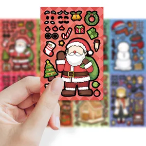 Christmas DIY face changing sticker detail showing Santa Claus parts and festive accessories.