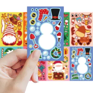 Christmas DIY face sticker set, kids waterproof craft puzzle toys, holiday party decor items