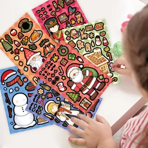 Christmas DIY face-changing sticker set, kids waterproof craft puzzle decals, 16 large sheets.