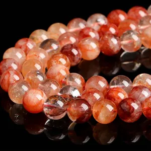Natural red gel flower quartz round loose beads for DIY jewelry making accessories