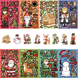 Christmas DIY face-changing sticker sets, kids handmade puzzle waterproof sticker sheets.