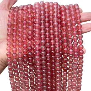 Fili di alta qualità di perle tonde in quarzo fragola naturale per la creazione di gioielli