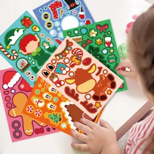 Christmas DIY face changing sticker sheets set, kids holiday craft waterproof puzzle toys.