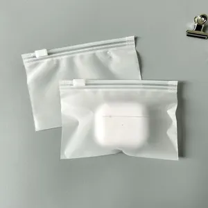 Matte frosted slider ziplock bag detail, portable transparent packaging pouch for home travel.
