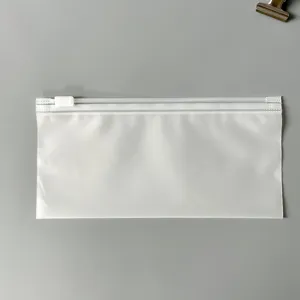 Frosted zipper storage bag detail view, transparent waterproof portable storage pouch for travel.