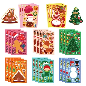 Christmas DIY face-changing sticker sets, waterproof kids handmade puzzle craft art sheets.