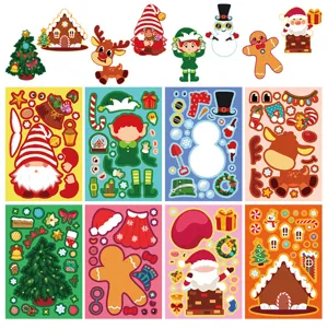 Christmas DIY face changing sticker set for kids, waterproof holiday craft puzzle sheets.