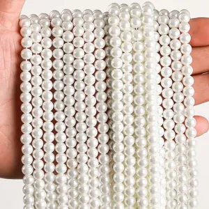 High-quality lustrous white shell pearl beads strands for DIY jewelry and handicraft making