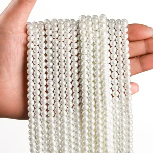 Strands of white round shell pearls for DIY handmade jewelry making accessories