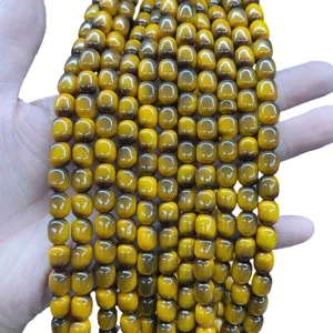 Perline a Barilotto in Vetro Stile Occhio di Tigre per Creazione Gioielli Fai da Te Perline Sciolte Lucide per Bracciali
