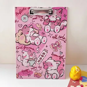 A4 lindo gato portapapeles rosa carpeta de archivos bloc de notas papelería oficina