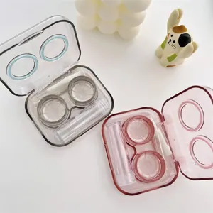 Portable contact lens case, twist-free dual box aesthetic transparent storage kit.