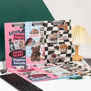 A4 tableau à pince vintage mignon ours grille dossier papeterie de bureau fournitures