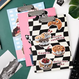 A4 bloc-notes à carreaux vintage avec motif de nourriture et clip métallique solide pour le bureau.